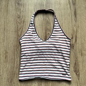 Hollister co Women's multi white and black striped halter top Size Small